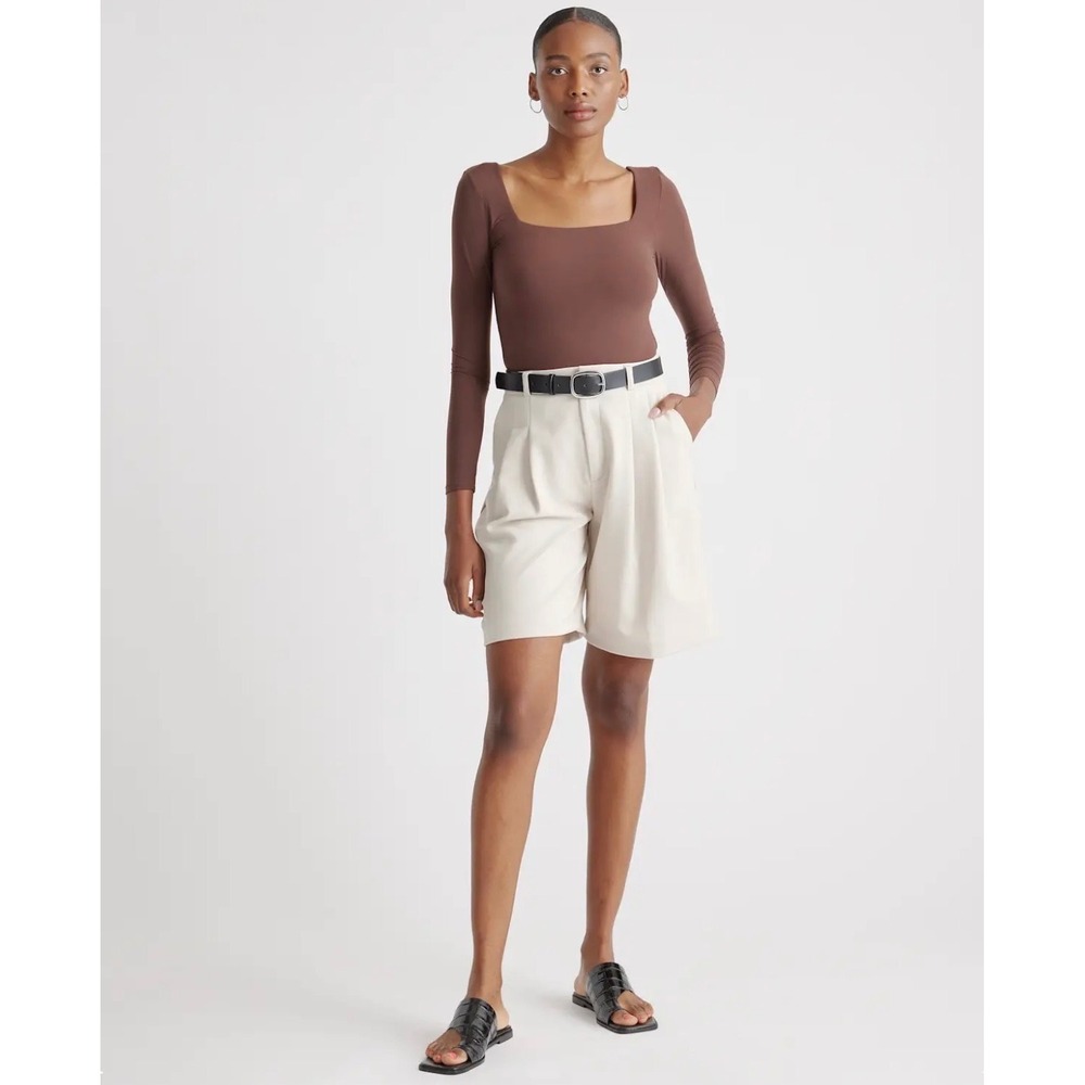 Quince Brown Long Sleeve Square Neck Bodysuit XS NWT CMSL001 Stretch Espresso